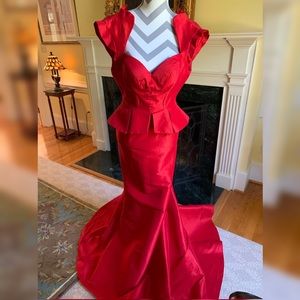 MacDuggal Red Peplum Pageant